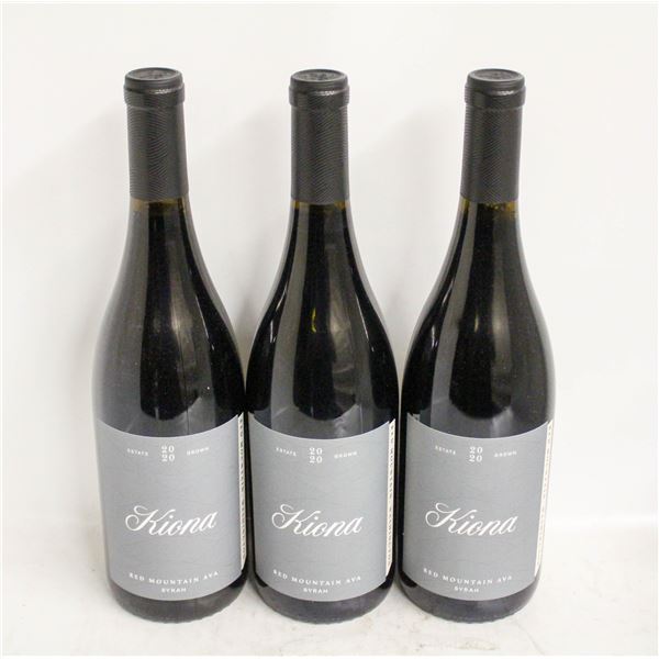 LOT OF 3 BOTTLES OF 2020 KIONA SYRAH 14%