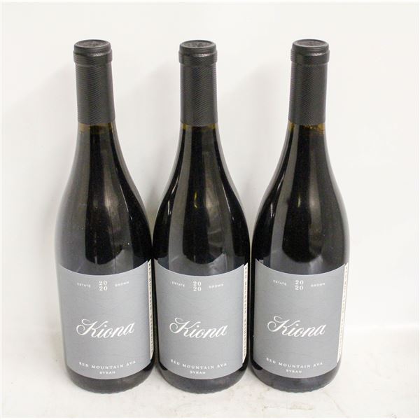 LOT OF 3 BOTTLES OF 2020 KIONA SYRAH 14%