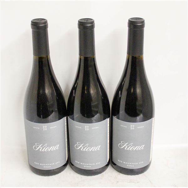 LOT OF 3 BOTTLES OF 2020 KIONA SYRAH 14%