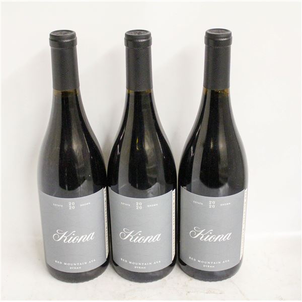 LOT OF 3 BOTTLES OF 2020 KIONA SYRAH 14%