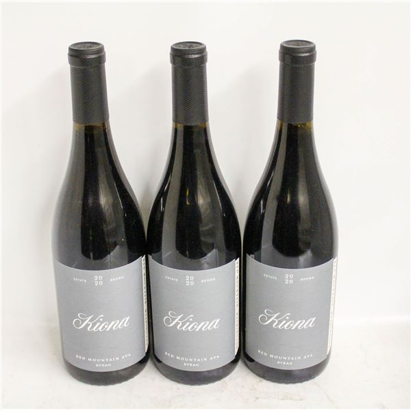 LOT OF 3 BOTTLES OF 2020 KIONA SYRAH 14%