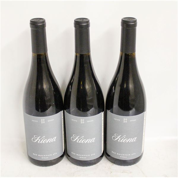 LOT OF 3 BOTTLES OF 2020 KIONA SYRAH 14%
