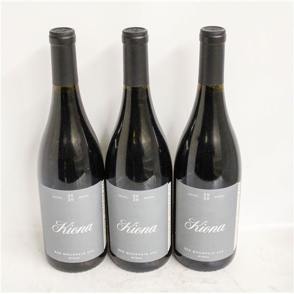 LOT OF 3 BOTTLES OF 2020 KIONA SYRAH 14%