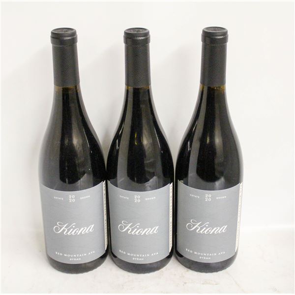 LOT OF 3 BOTTLES OF 2020 KIONA SYRAH 14%
