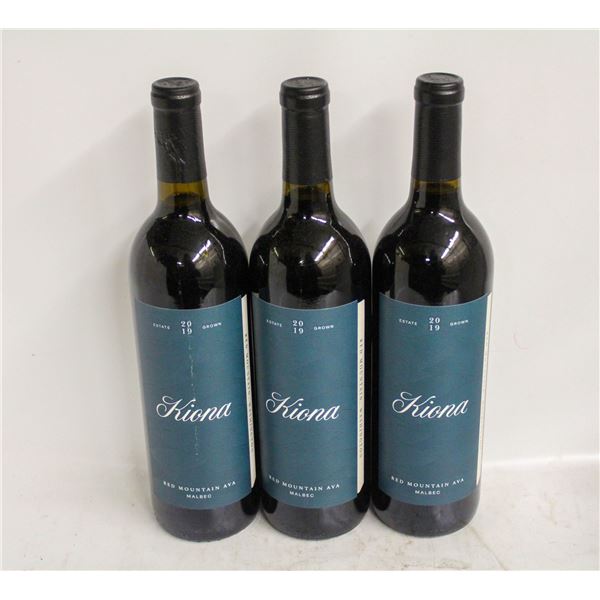 LOT OF 3 BOTTLES OF 2019 KIONA MALBEC 14.5% 750ML
