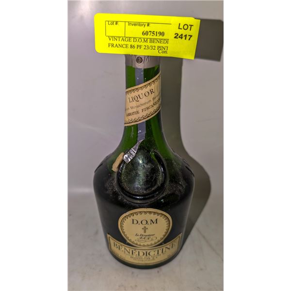 VINTAGE D.O.M BENEDICTINE FRANCE 86 PF 23/32 PINT