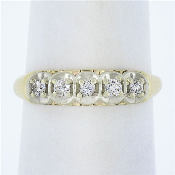 Estate 14K TT Gold 0.18 ctw Illusion Set Diamond Stackable Wedding Band Ring