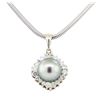 Image 2 : 0.64 ctw Diamond and Pearl Pendant & Chain - 14KT White Gold
