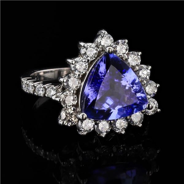 3.95 ctw Tanzanite and 1.15 ctw Diamond 14K White Gold Ring