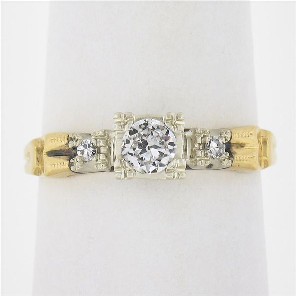 Vintage 14k Two Tone Gold Old European Cut Diamond Solitaire Engagement Ring