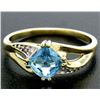 Solid 10k Yellow Gold Checkerboard Cushion Blue Topaz Ring w/ Diamond Accents