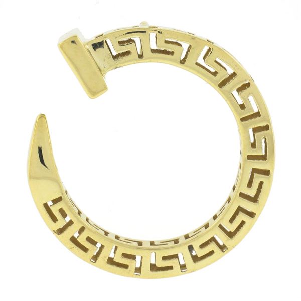 14K Yellow Gold Polished Greek Key Squared Open Work Round Nail Pendant