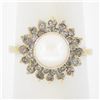14K Yellow Gold 7.6mm Pearl Solitaire Ring w/ .85 ctw Fancy Diamond 2 Row Halo