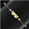 Image 2 : 14k Yellow Gold 9" Dual Heart w/ Pearl Station Cable Link Ankle Bracelet Anklet