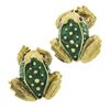 Image 6 : Boris Le Beau 18k Gold Detailed Green Enamel Ruby Eye Large Frog ClipOn Earrings