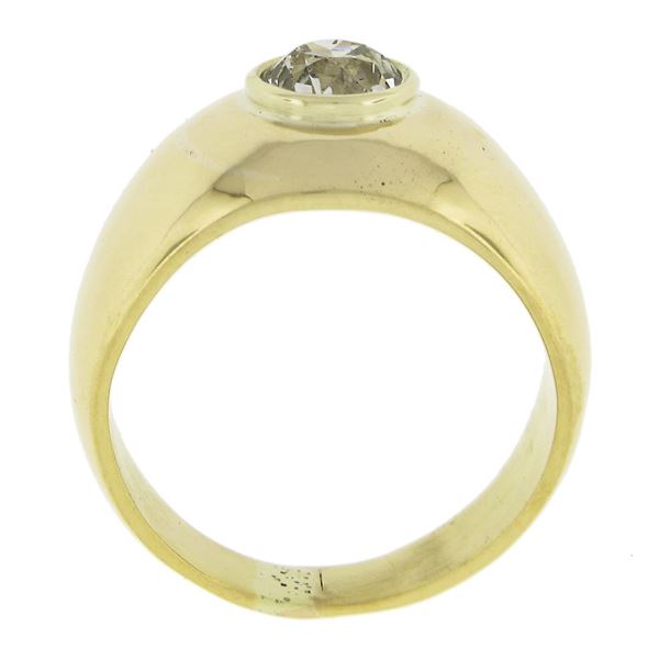 Unisex 18k Gold 1.02 ctw Bezel Diamond Solitaire Polished Domed Wide Band Ring
