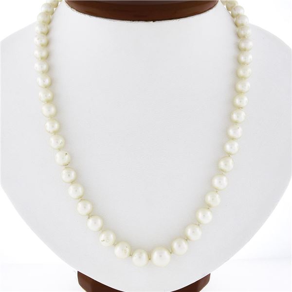 Vintage 18" 9.5mm Graduated Pearl Strand Necklace with 14k Gold Filigree Clasp
