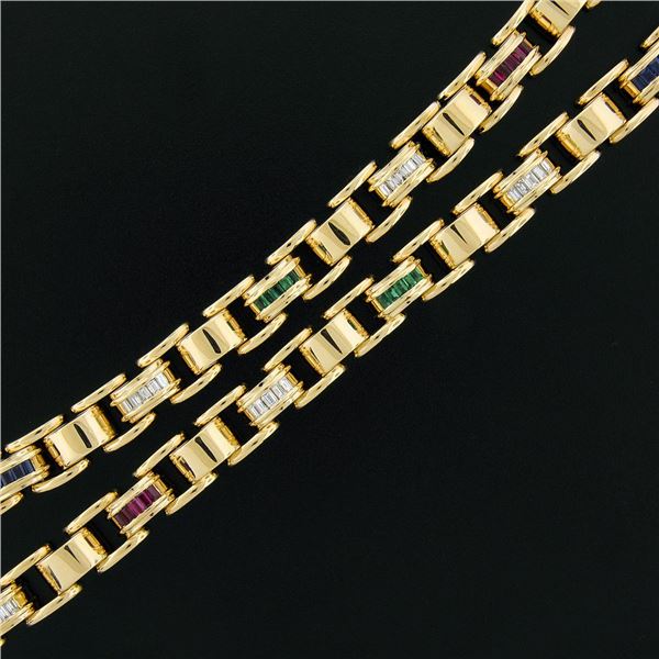Vintage Tiffany & Co. 18k Gold Diamond Multi Gemstone Link Bracelet Necklace Set