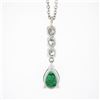 Image 6 : 14K White Gold Pear Emerald & Round Diamond Tear Drop Dangle Pendant w/ Chain