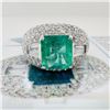 Image 1 : 1.61 ctw Emerald and 1.80 ctw Diamond 18K White Gold Dome Ring