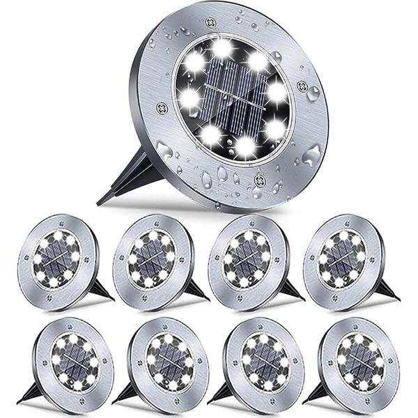 8-Pack of LED Solar Ground Disk Lights/Lawn and Garden Lights - Brand New!