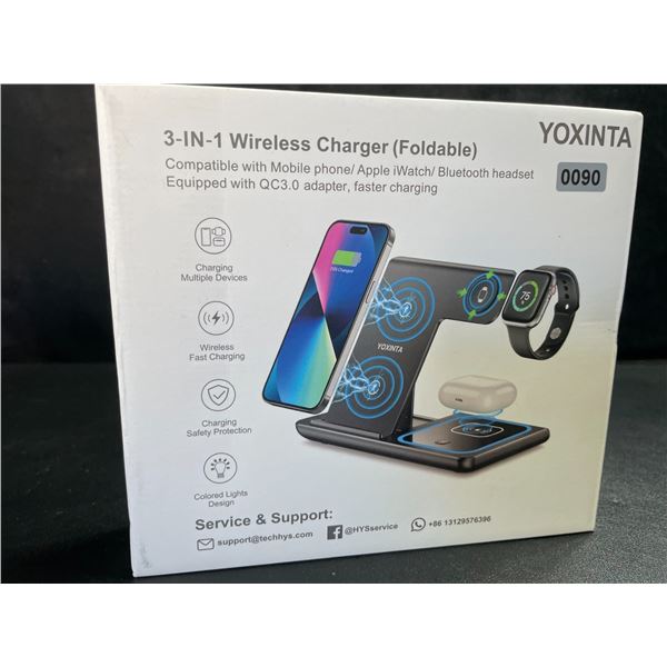 1 Yoxinta 3-in-1 Wireless Charger - Charges Phone, Headphones, and Smart Watch - New