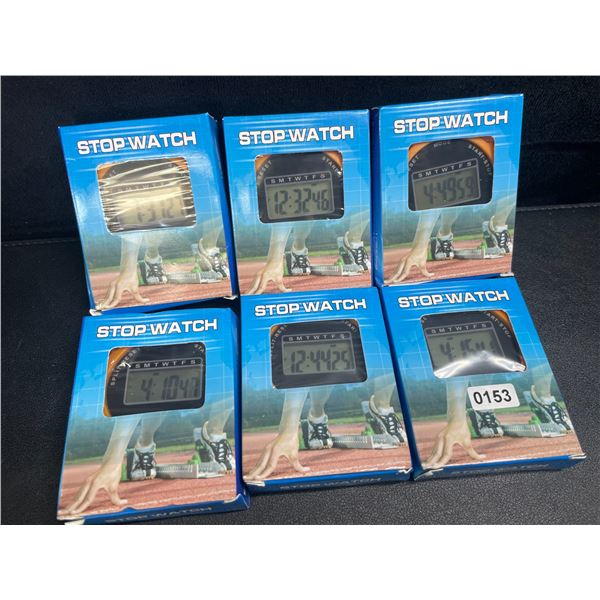 6 Stop Watches with Digital Display - New
