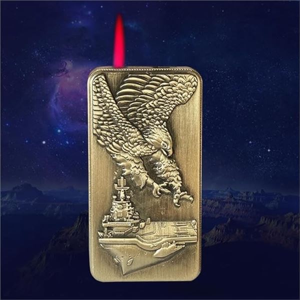 1 Metal Gold Eagle Lighter; Refillable Jet Flame Butane Torch Lighter - Brand New