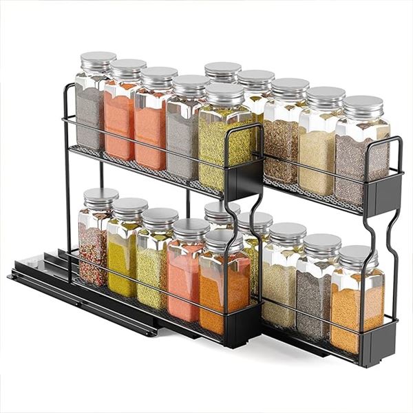 1 SpaceAid 2PC 2-Tier Pull-Out Spice Rack (Racks Only - No Jars) - Black - New in Box