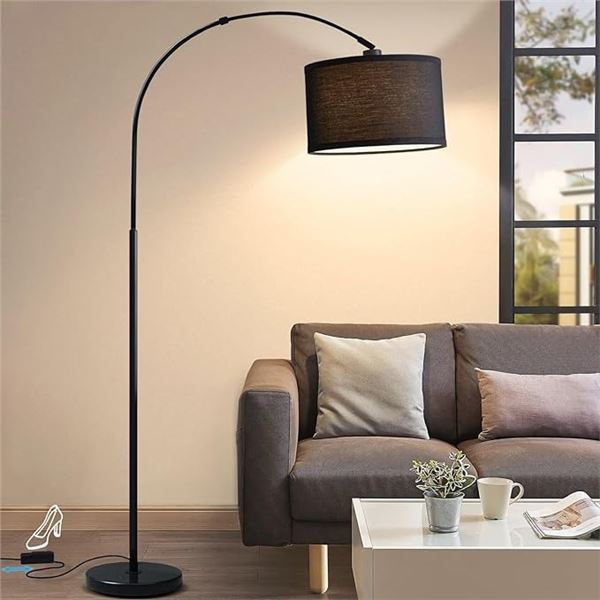 1 Dimmable Modern Arc Standing Floor Lamp (71") w/ Black Hanging Shade - NEW IN BOX!