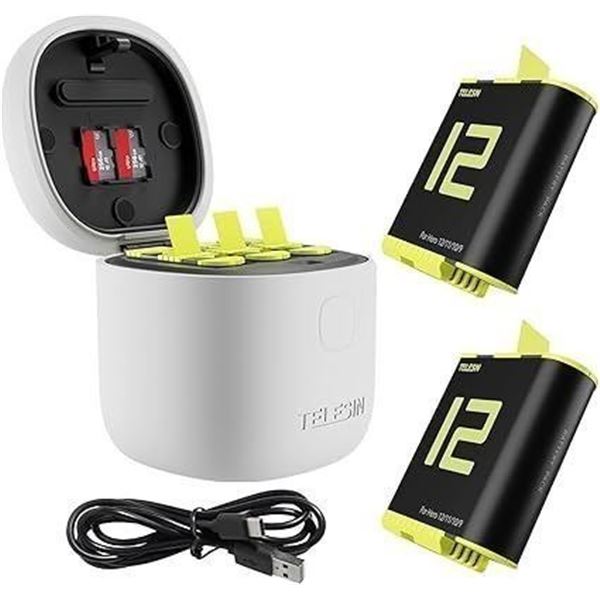 Telesin 2-Pack GoPro Batteries/Battery Charger Box for GoPro Hero 12/11/10/9 - NEW