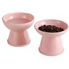 Image 1 : 2PC Elevated Ceramic Cat Food/Water Bowls - Ergonomic Pet Feeding Bowls - Pink - New