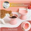 Image 2 : 2PC Elevated Ceramic Cat Food/Water Bowls - Ergonomic Pet Feeding Bowls - Pink - New