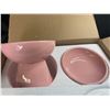 Image 4 : 2PC Elevated Ceramic Cat Food/Water Bowls - Ergonomic Pet Feeding Bowls - Pink - New
