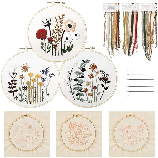 3 Pack DIY Embroidery Starter Kit for Beginners - Brand New