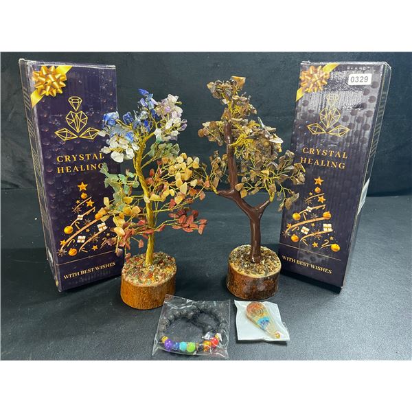 2 Crystal Chakra Healing Tree of Life/Crystal Feng Shui Bonsai Spiritual Meditation Decor Trees; New
