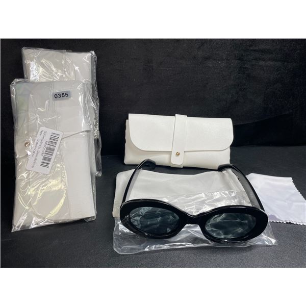 3 Women's Round Butterfly Lens/Style Sunglasses w/ Storage Pouch - Black - Brand New