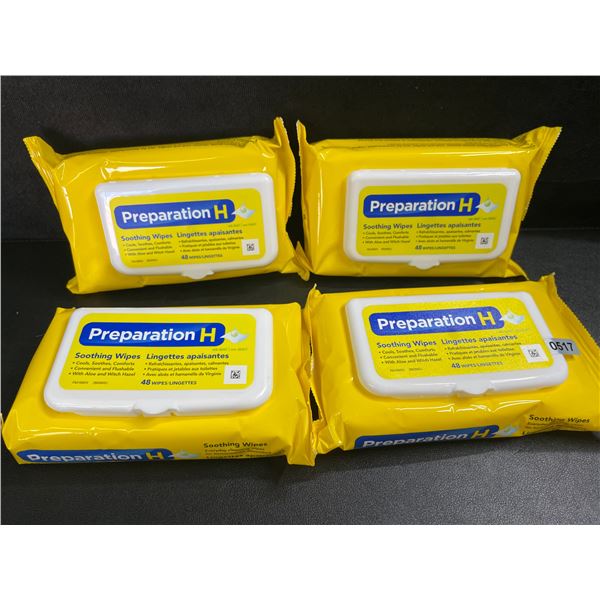4 Packs of Preparation H Soothing Flushable Wipes; Cools, Soothes, Comforts - 48 Wipes Each - New