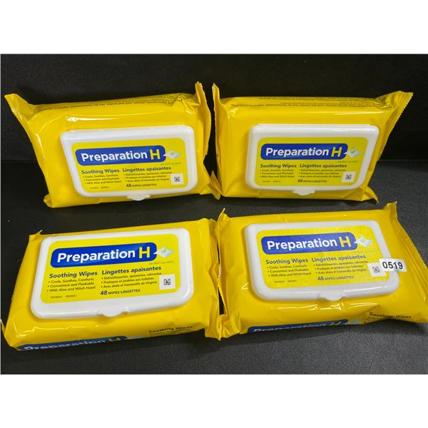 4 Packs of Preparation H Soothing Flushable Wipes; Cools, Soothes, Comforts - 48 Wipes Each - New