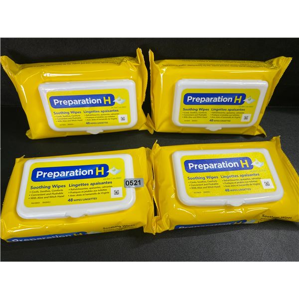 4 Packs of Preparation H Soothing Flushable Wipes; Cools, Soothes, Comforts - 48 Wipes Each - New