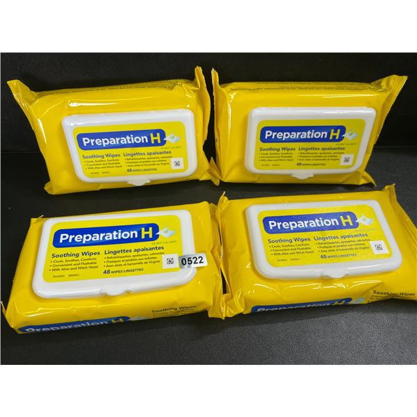 4 Packs of Preparation H Soothing Flushable Wipes; Cools, Soothes, Comforts - 48 Wipes Each - New