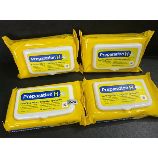 4 Packs of Preparation H Soothing Flushable Wipes; Cools, Soothes, Comforts - 48 Wipes Each - New
