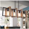 Image 1 : 1 4-Bulb Adjustable Modern Wood Island Lights/ Farmhouse Chandelier Matte Black - New