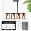 Image 2 : 1 4-Bulb Adjustable Modern Wood Island Lights/ Farmhouse Chandelier Matte Black - New