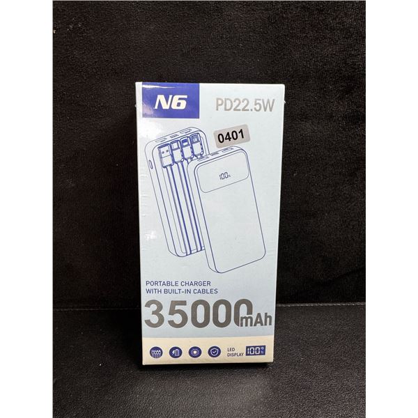 1 High Capacity 35,000mAh Portable Power Bank with PD22.5W Fast Charge and Integrated Cables - New