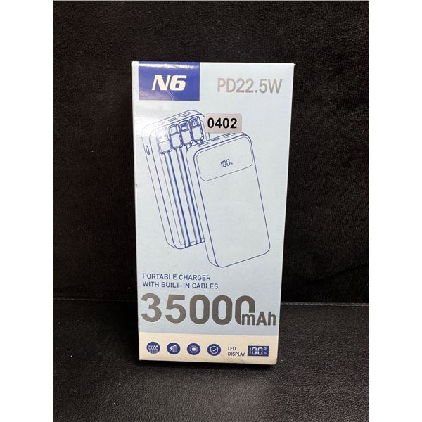 1 High Capacity 35,000mAh Portable Power Bank with PD22.5W Fast Charge and Integrated Cables - New