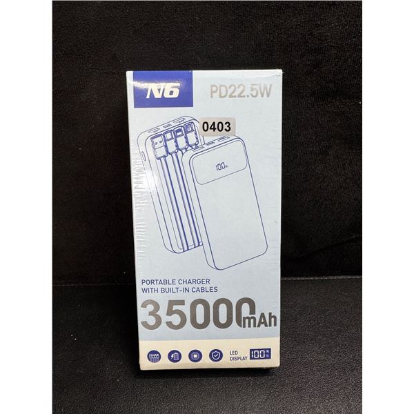 1 High Capacity 35,000mAh Portable Power Bank with PD22.5W Fast Charge and Integrated Cables - New