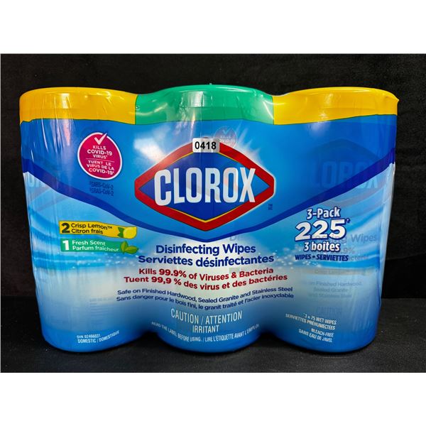 1 3-Pack of Clorox 99.9% Disinfecting Wipes 225 Wipes Total - Fresh and Lemon Scent - New