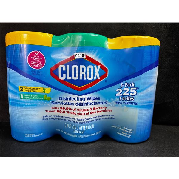 1 3-Pack of Clorox 99.9% Disinfecting Wipes 225 Wipes Total - Fresh and Lemon Scent - New