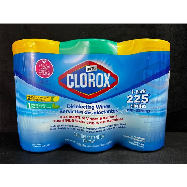 1 3-Pack of Clorox 99.9% Disinfecting Wipes 225 Wipes Total - Fresh and Lemon Scent - New